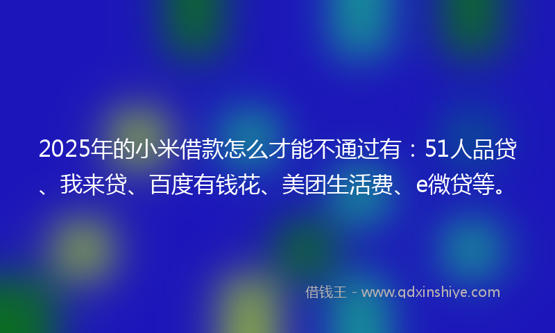 2025年的小米借款怎么才能不通过有：51人品贷、我来贷、百度有钱花、美团生活费、e微贷等。