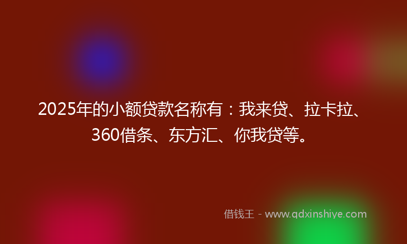 2025年的小额贷款名称有：我来贷、拉卡拉、360借条、东方汇、你我贷等。