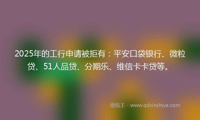 2025年的工行申请被拒有：平安口袋银行、微粒贷、51人品贷、分期乐、维信卡卡贷等。