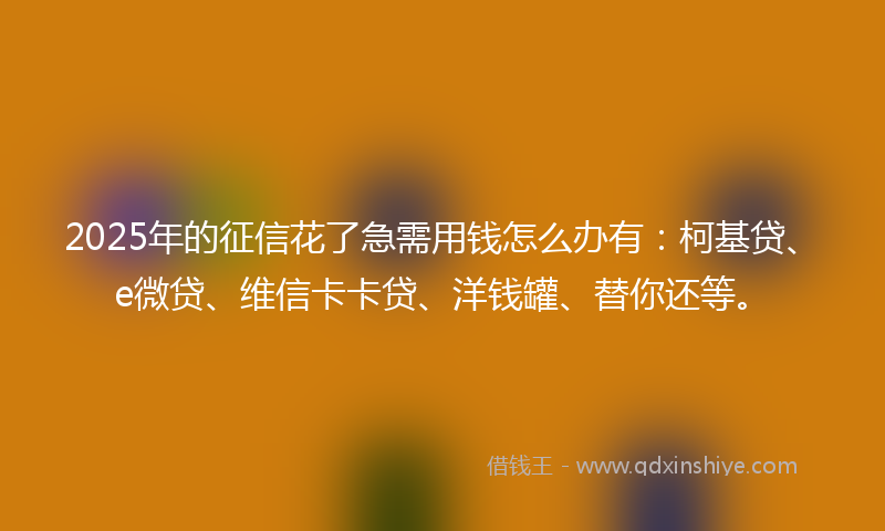 2025年的征信花了急需用钱怎么办有：柯基贷、e微贷、维信卡卡贷、洋钱罐、替你还等。