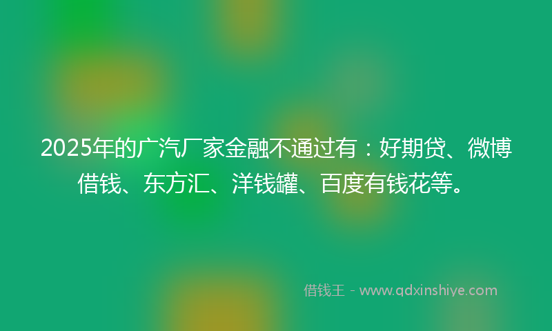 2025年的广汽厂家金融不通过有：好期贷、微博借钱、东方汇、洋钱罐、百度有钱花等。