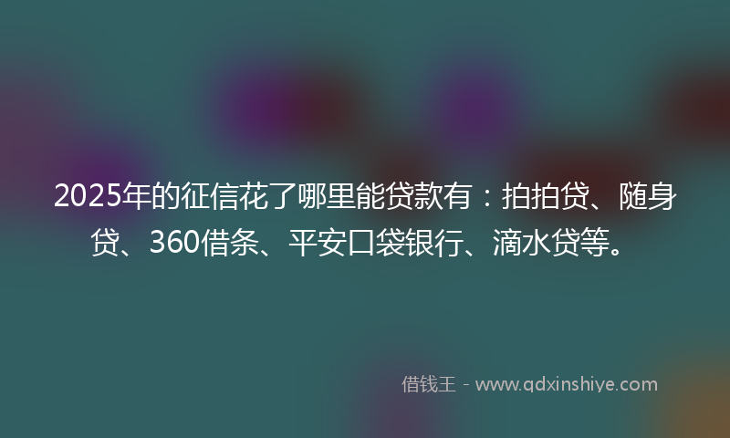 2025年的征信花了哪里能贷款有：拍拍贷、随身贷、360借条、平安口袋银行、滴水贷等。