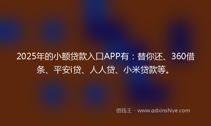 2025年的小额贷款入口APP有：替你还、360借条、平安i贷、人人贷、小米贷款等。
