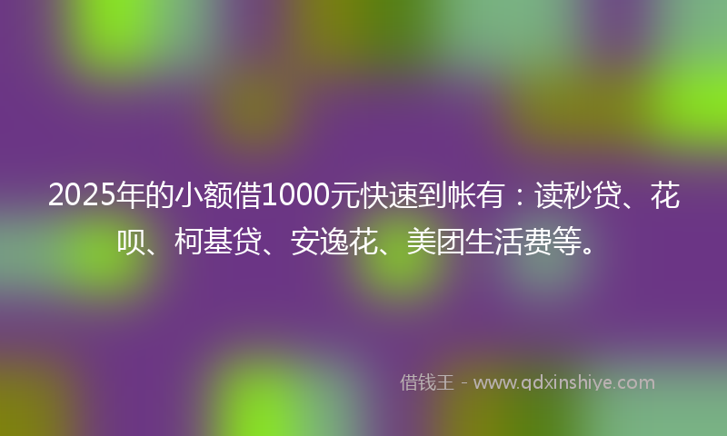 2025年的小额借1000元快速到帐有：读秒贷、花呗、柯基贷、安逸花、美团生活费等。