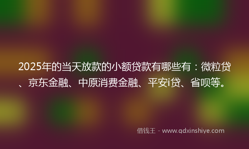 2025年的当天放款的小额贷款有哪些有：微粒贷、京东金融、中原消费金融、平安i贷、省呗等。