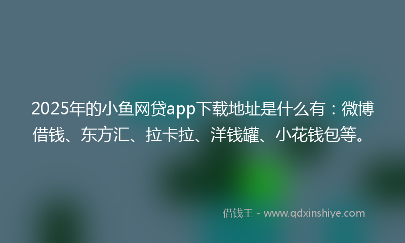 2025年的小鱼网贷app下载地址是什么有：微博借钱、东方汇、拉卡拉、洋钱罐、小花钱包等。