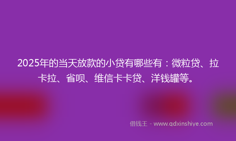2025年的当天放款的小贷有哪些有：微粒贷、拉卡拉、省呗、维信卡卡贷、洋钱罐等。