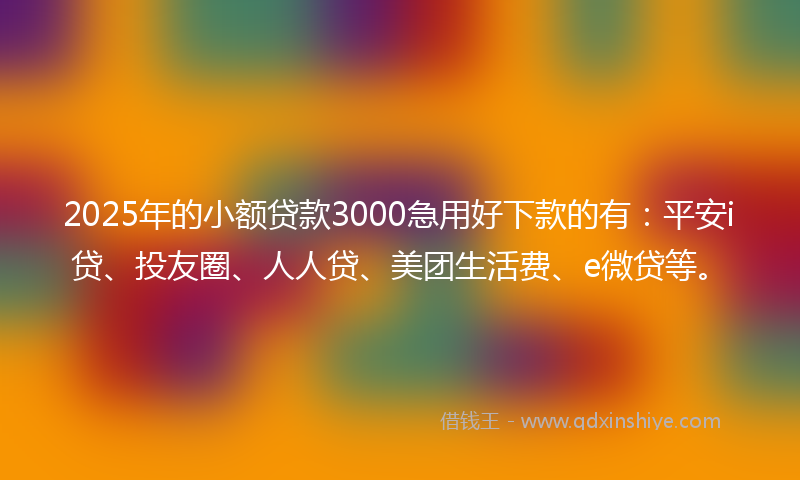 2025年的小额贷款3000急用好下款的有:平安i贷、投友圈、人人贷、美团生活费、e微贷等。