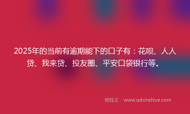 2025年的当前有逾期能下的口子有：花呗、人人贷、我来贷、投友圈、平安口袋银行等。