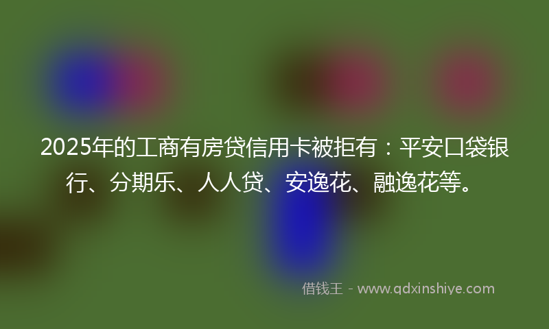 2025年的工商有房贷信用卡被拒有：平安口袋银行、分期乐、人人贷、安逸花、融逸花等。
