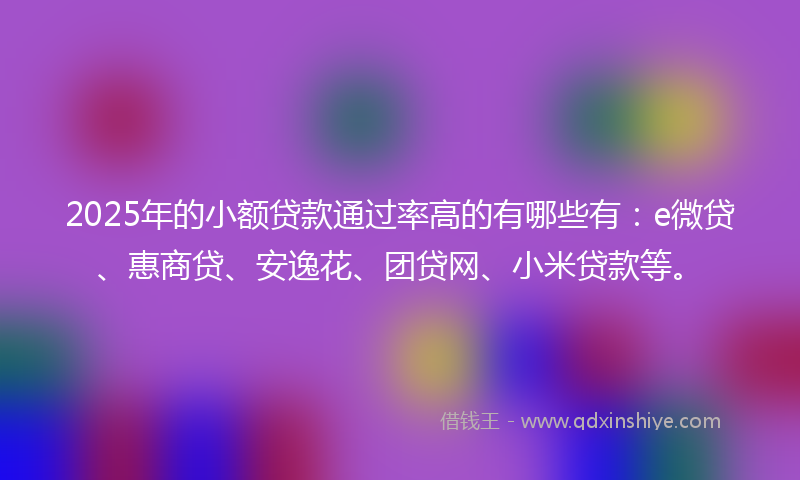 2025年的小额贷款通过率高的有哪些有：e微贷、惠商贷、安逸花、团贷网、小米贷款等。
