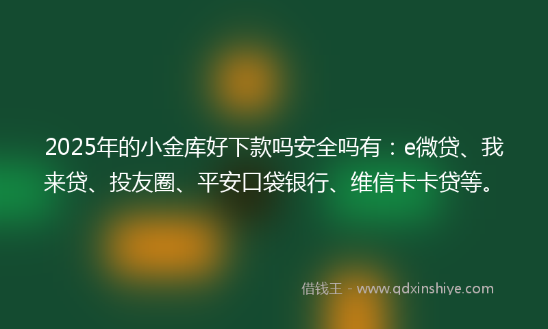 2025年的小金库好下款吗安全吗有：e微贷、我来贷、投友圈、平安口袋银行、维信卡卡贷等。