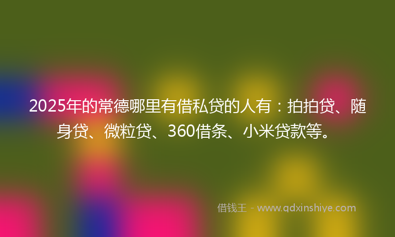 2025年的常德哪里有借私贷的人有：拍拍贷、随身贷、微粒贷、360借条、小米贷款等。