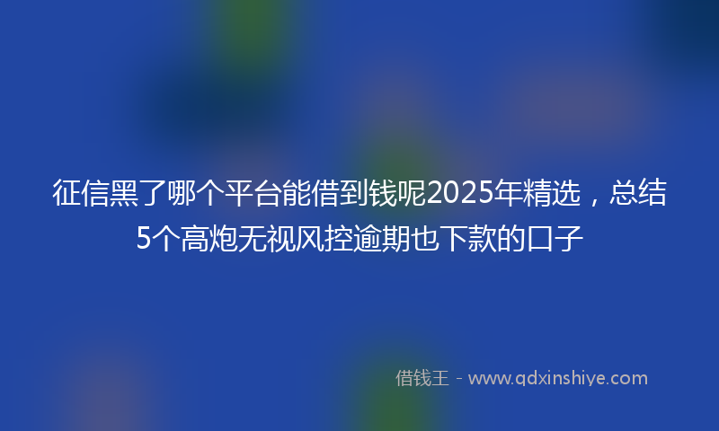 征信黑了哪个平台能借到钱呢2025年精选，总结5个高炮无视风控逾期也下款的口子