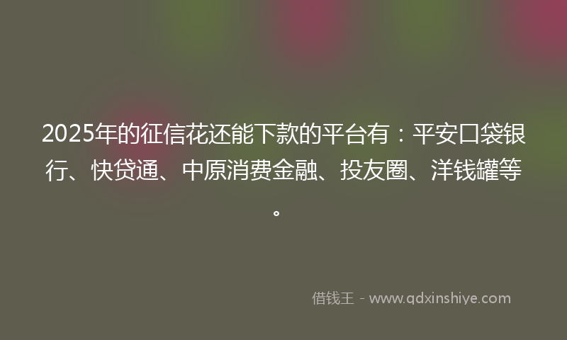 2025年的征信花还能下款的平台有：平安口袋银行、快贷通、中原消费金融、投友圈、洋钱罐等。