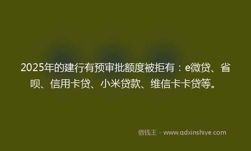 2025年的建行有预审批额度被拒有：e微贷、省呗、信用卡贷、小米贷款、维信卡卡贷等。