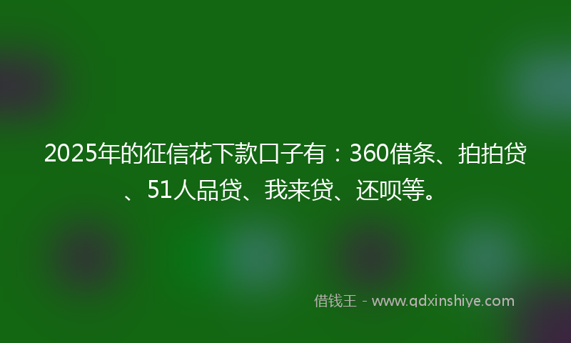 2025年的征信花下款口子有：360借条、拍拍贷、51人品贷、我来贷、还呗等。