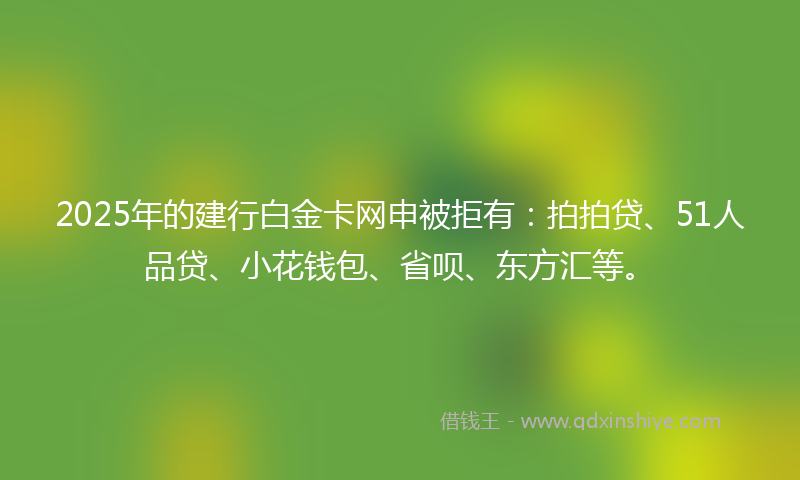 2025年的建行白金卡网申被拒有：拍拍贷、51人品贷、小花钱包、省呗、东方汇等。