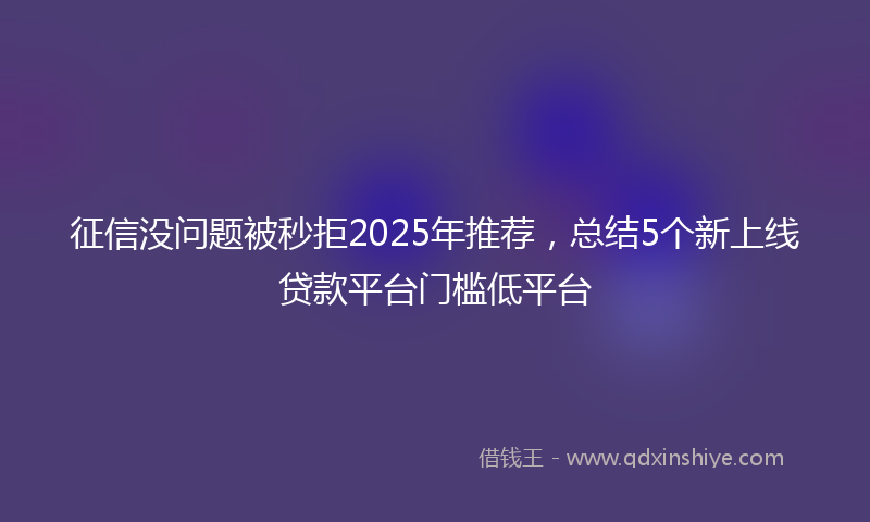 征信没问题被秒拒2025年推荐，总结5个新上线贷款平台门槛低平台