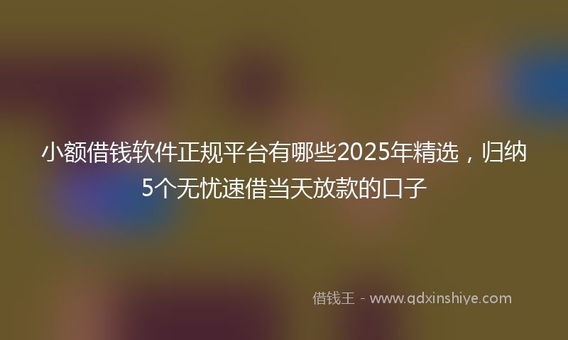 小额借钱软件正规平台有哪些2025年精选，归纳5个无忧速借当天放款的口子