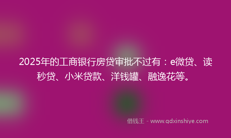 2025年的工商银行房贷审批不过有：e微贷、读秒贷、小米贷款、洋钱罐、融逸花等。