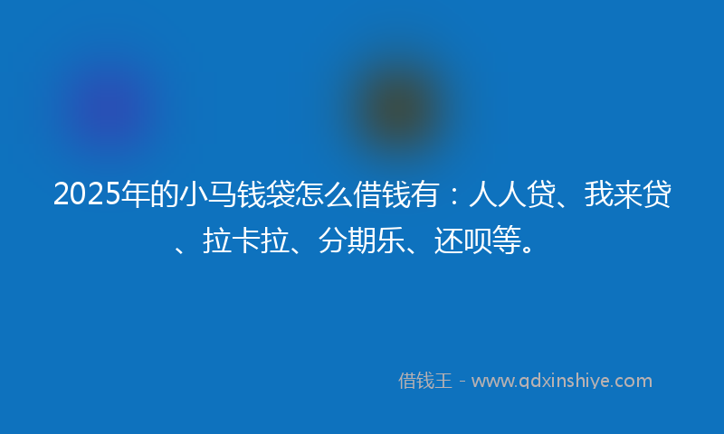 2025年的小马钱袋怎么借钱有：人人贷、我来贷、拉卡拉、分期乐、还呗等。