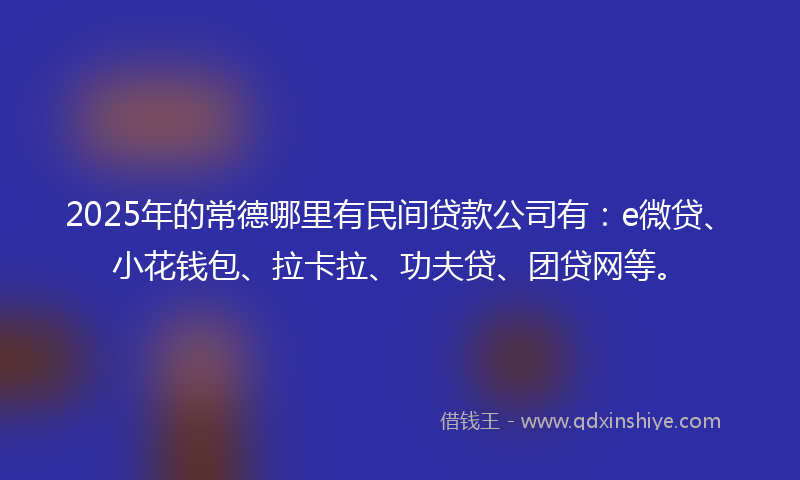 2025年的常德哪里有民间贷款公司有：e微贷、小花钱包、拉卡拉、功夫贷、团贷网等。