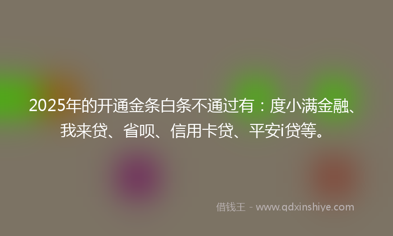 2025年的开通金条白条不通过有：度小满金融、我来贷、省呗、信用卡贷、平安i贷等。