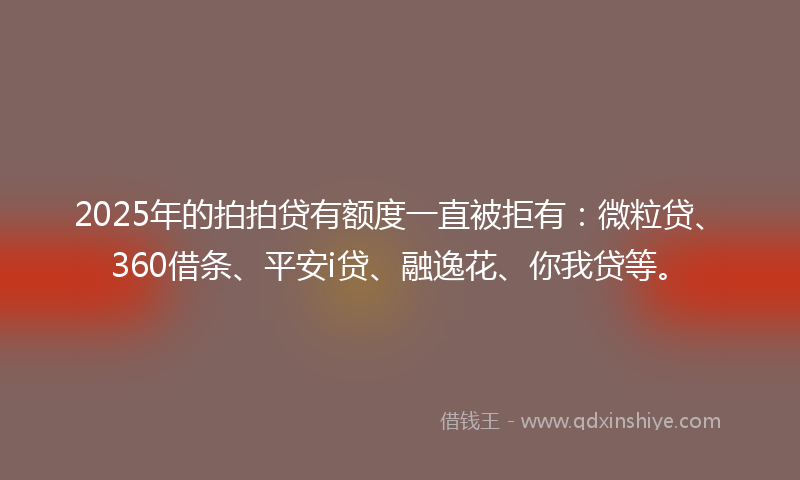 2025年的拍拍贷有额度一直被拒有：微粒贷、360借条、平安i贷、融逸花、你我贷等。