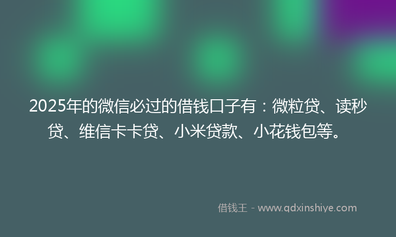 2025年的微信必过的借钱口子有：微粒贷、读秒贷、维信卡卡贷、小米贷款、小花钱包等。