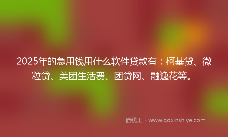 2025年的急用钱用什么软件贷款有：柯基贷、微粒贷、美团生活费、团贷网、融逸花等。
