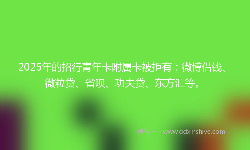 2025年的招行青年卡附属卡被拒有：微博借钱、微粒贷、省呗、功夫贷、东方汇等。