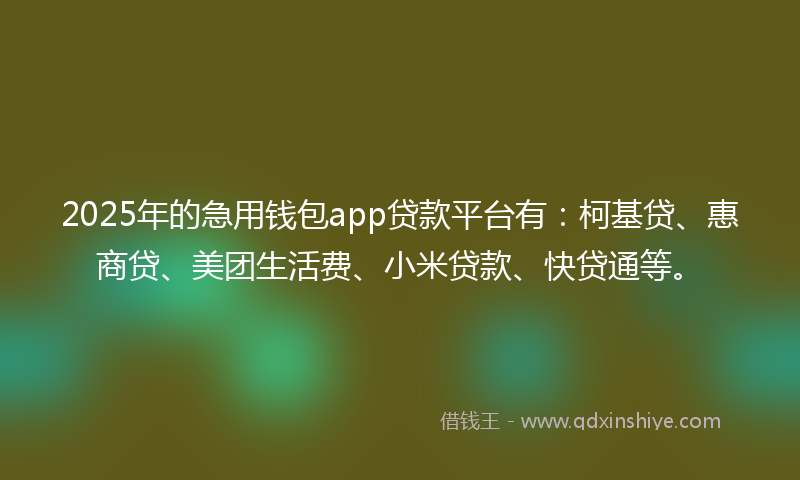 2025年的急用钱包app贷款平台有：柯基贷、惠商贷、美团生活费、小米贷款、快贷通等。
