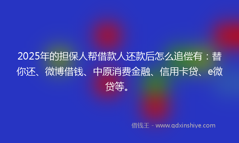 2025年的担保人帮借款人还款后怎么追偿有：替你还、微博借钱、中原消费金融、信用卡贷、e微贷等。