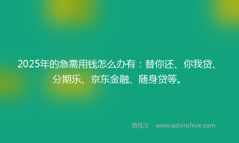 2025年的急需用钱怎么办有：替你还、你我贷、分期乐、京东金融、随身贷等。