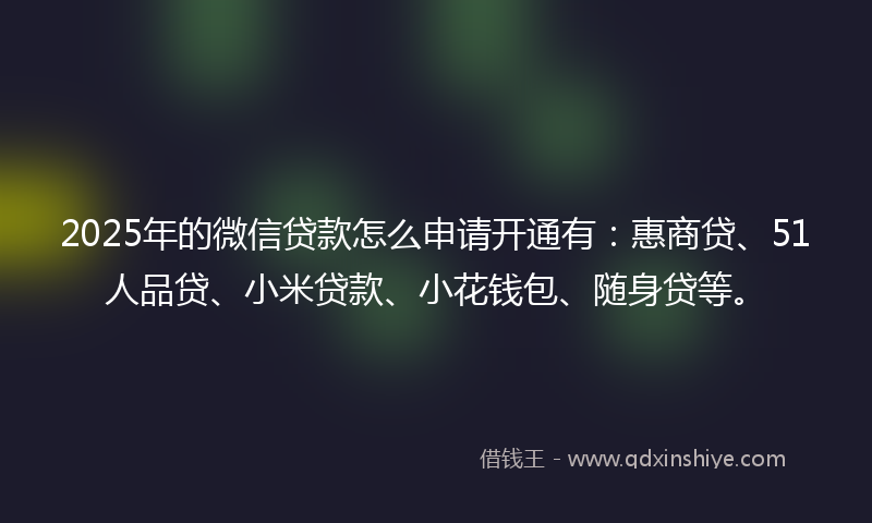 2025年的微信贷款怎么申请开通有：惠商贷、51人品贷、小米贷款、小花钱包、随身贷等。