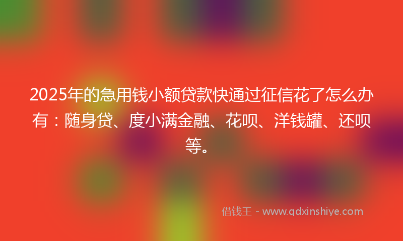 2025年的急用钱小额贷款快通过征信花了怎么办有：随身贷、度小满金融、花呗、洋钱罐、还呗等。