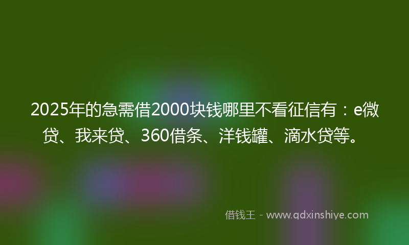 2025年的急需借2000块钱哪里不看征信有：e微贷、我来贷、360借条、洋钱罐、滴水贷等。