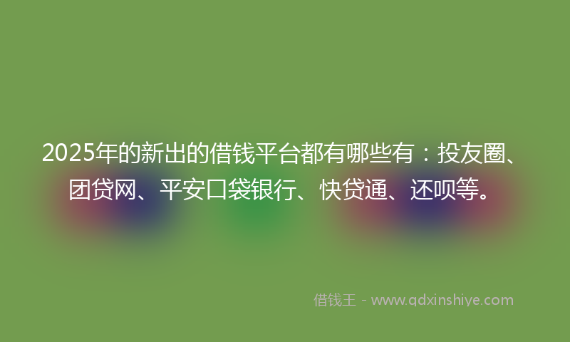 2025年的新出的借钱平台都有哪些有：投友圈、团贷网、平安口袋银行、快贷通、还呗等。