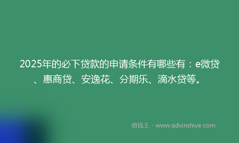 2025年的必下贷款的申请条件有哪些有：e微贷、惠商贷、安逸花、分期乐、滴水贷等。
