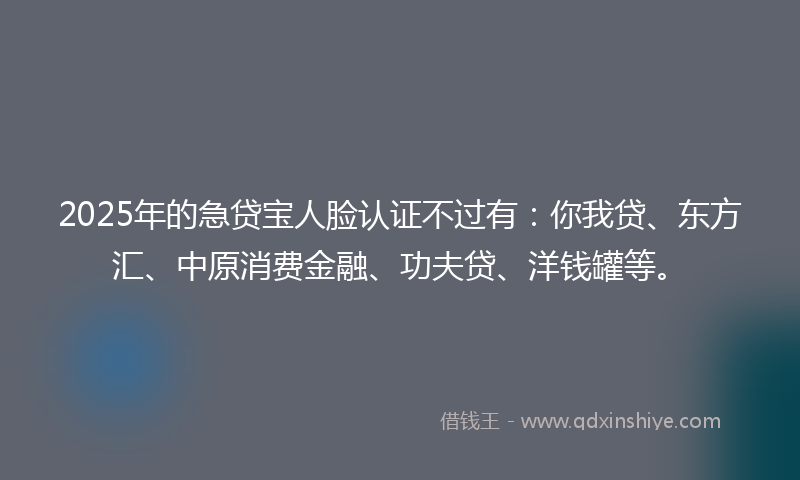 2025年的急贷宝人脸认证不过有：你我贷、东方汇、中原消费金融、功夫贷、洋钱罐等。