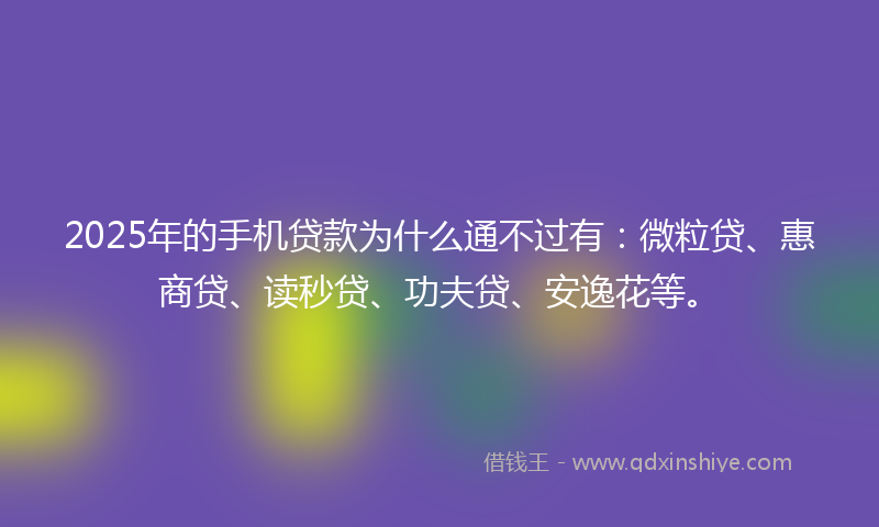 2025年的手机贷款为什么通不过有：微粒贷、惠商贷、读秒贷、功夫贷、安逸花等。