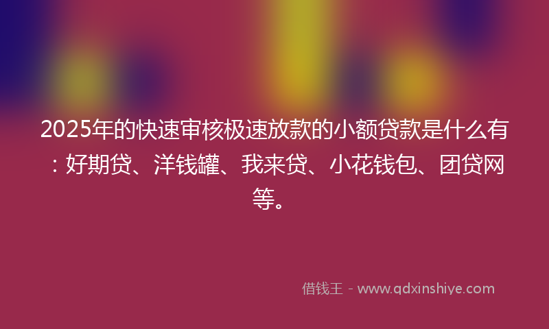 2025年的快速审核极速放款的小额贷款是什么有：好期贷、洋钱罐、我来贷、小花钱包、团贷网等。