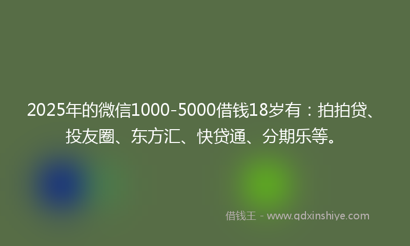 2025年的微信1000-5000借钱18岁有：拍拍贷、投友圈、东方汇、快贷通、分期乐等。