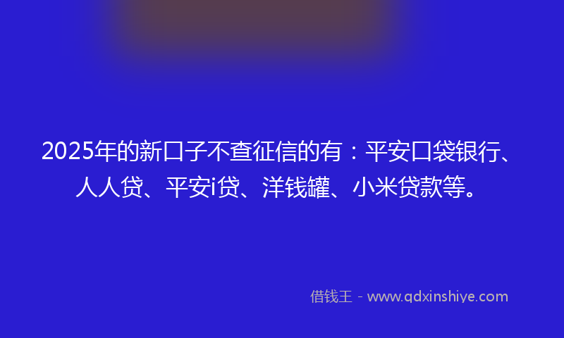 2025年的新口子不查征信的有：平安口袋银行、人人贷、平安i贷、洋钱罐、小米贷款等。