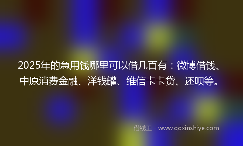 2025年的急用钱哪里可以借几百有：微博借钱、中原消费金融、洋钱罐、维信卡卡贷、还呗等。