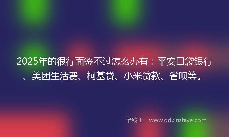 2025年的很行面签不过怎么办有：平安口袋银行、美团生活费、柯基贷、小米贷款、省呗等。