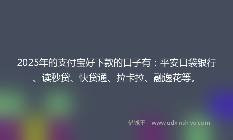 2025年的支付宝好下款的口子有：平安口袋银行、读秒贷、快贷通、拉卡拉、融逸花等。