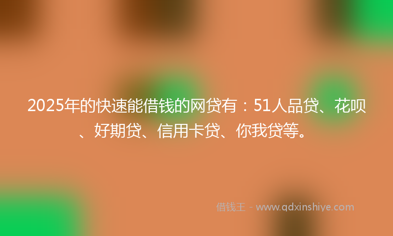 2025年的快速能借钱的网贷有：51人品贷、花呗、好期贷、信用卡贷、你我贷等。
