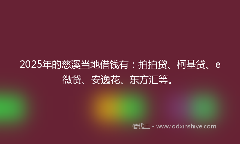 2025年的慈溪当地借钱有：拍拍贷、柯基贷、e微贷、安逸花、东方汇等。